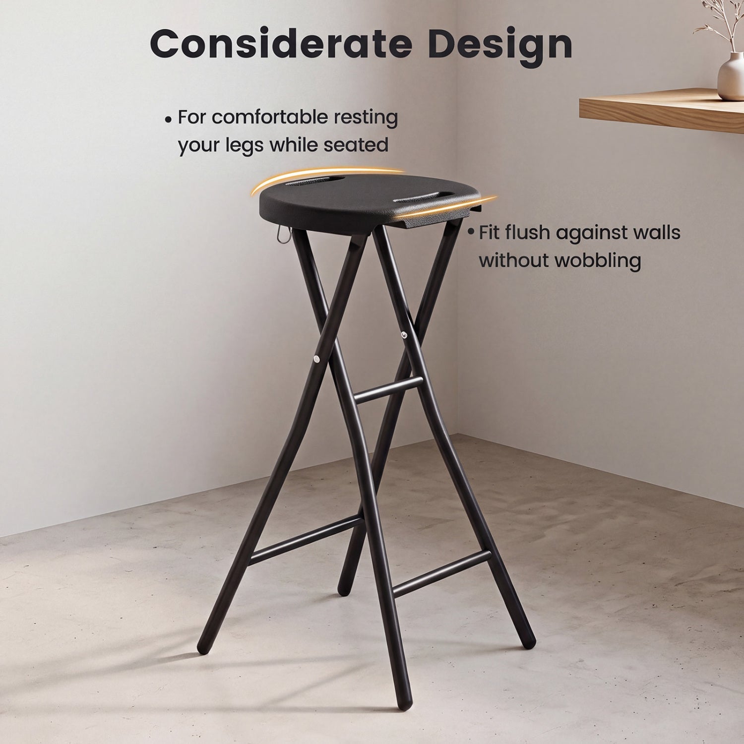 DirectDeals Folding Bar Stool set of 2, black metal frame with carry handle, 27.5-inch height on Tampa Home & Garden Store