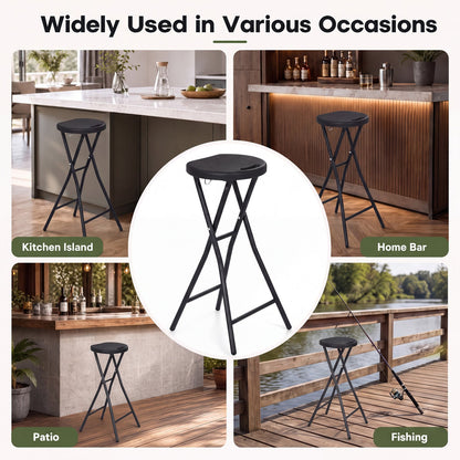 Folding bar stool set of 2 DirectDeals, black metal frame with round cushion, 27.5 in carry handle on Tampa Home & Garden Store