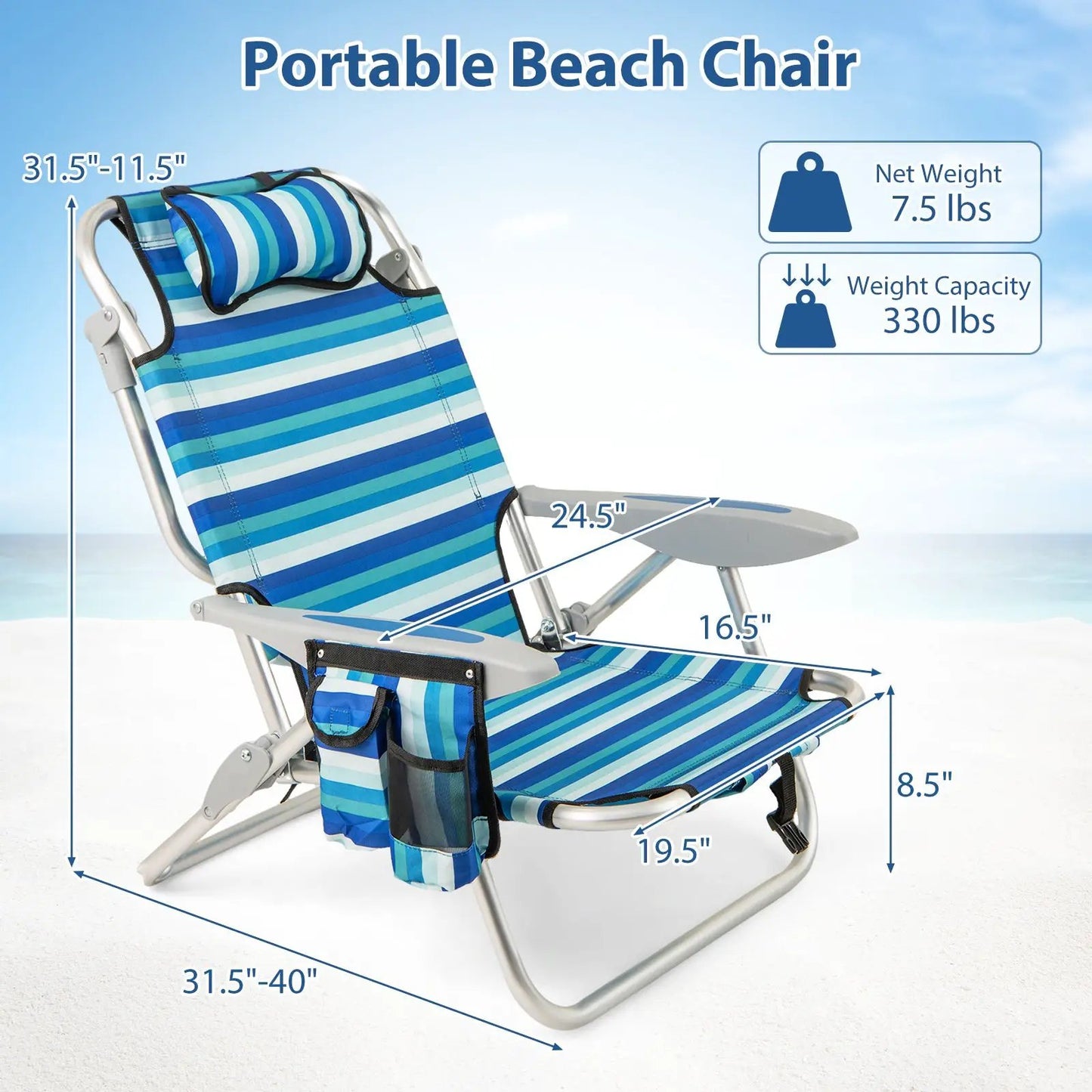 Folding Beach Chair with 4-Position Backrest