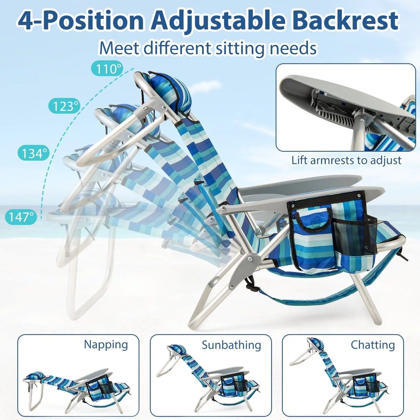 Folding Beach Chair with 4-Position Backrest
