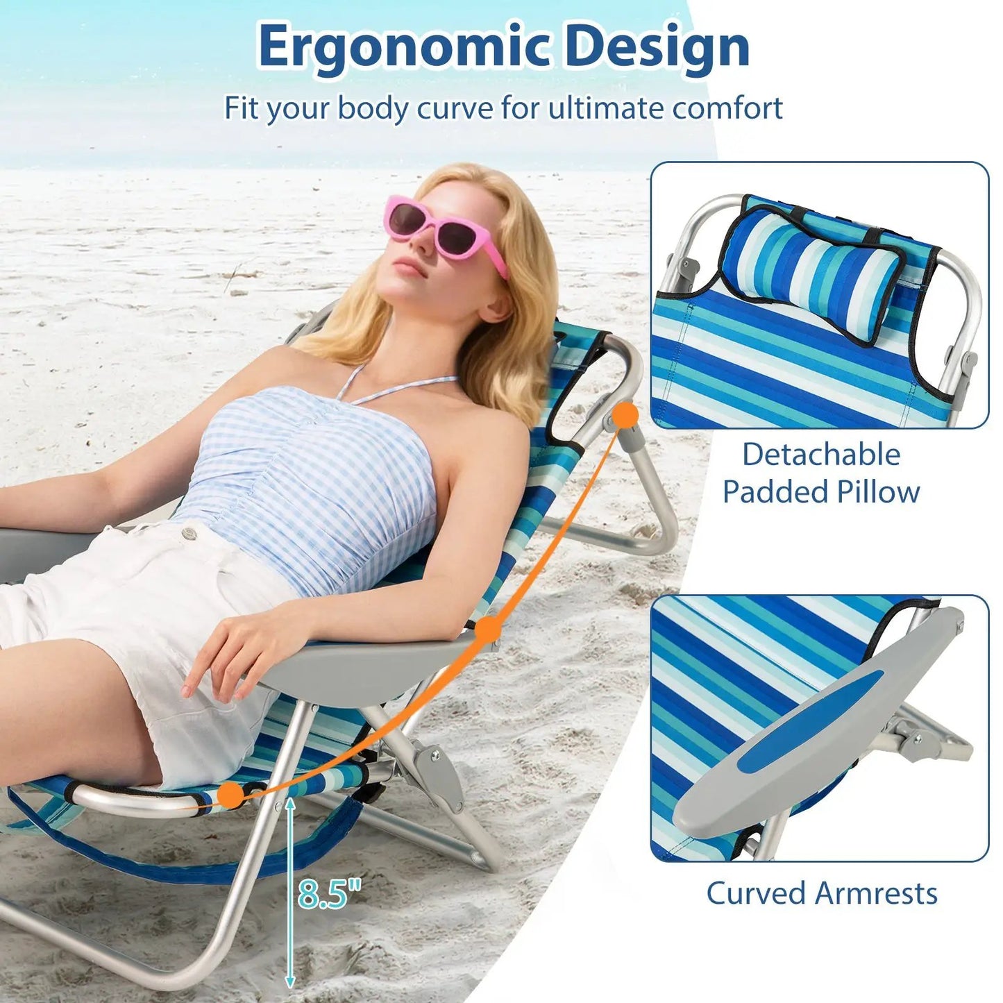 Folding Beach Chair with 4-Position Backrest