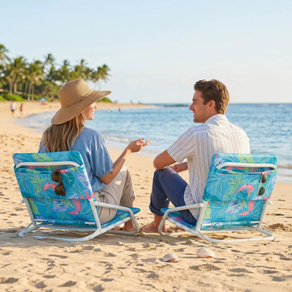 Folding Beach Chairs Set of 2 with Padded Seat