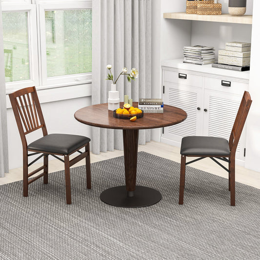 Set of 2 Folding Chairs with Padded Seat and Rubber Wood Frame-Brown - Tampa Home & Garden Store