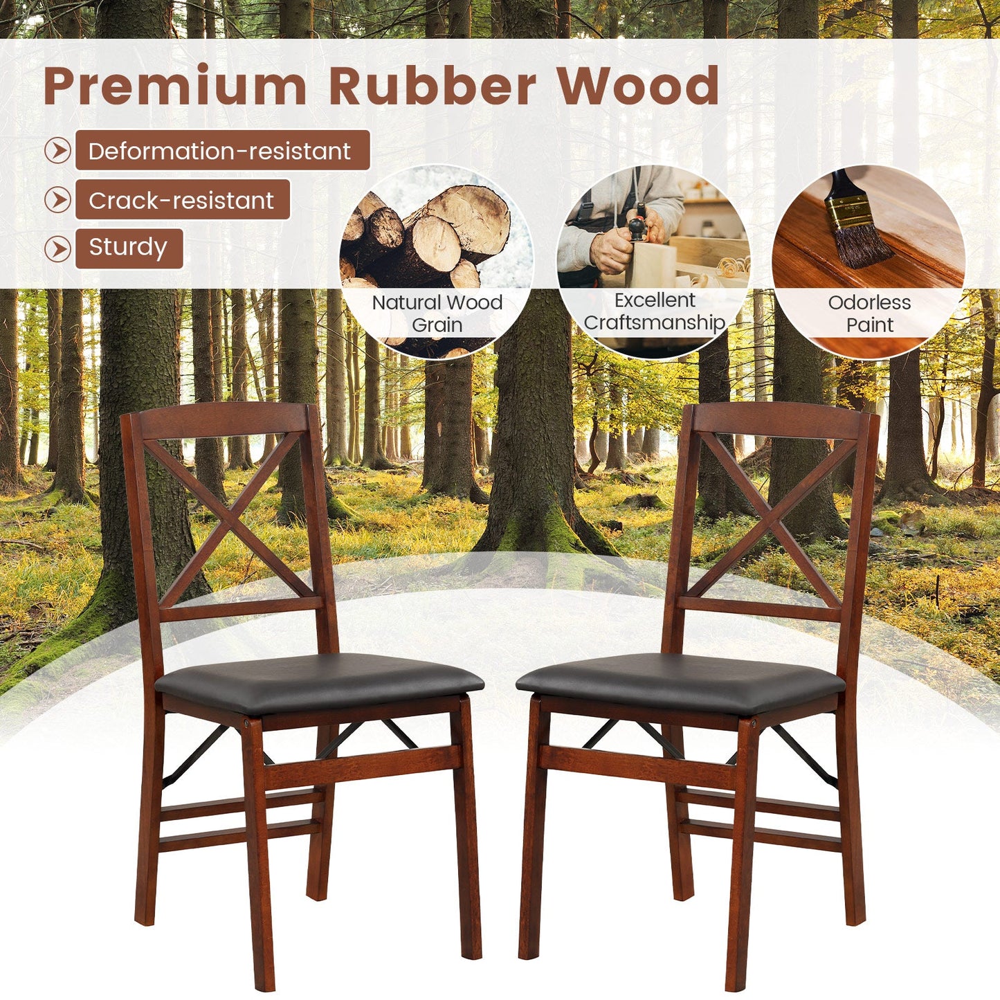Set of 2 Folding Dining Chairs with 400 LBS Capacity-Brown - Tampa Home & Garden Store