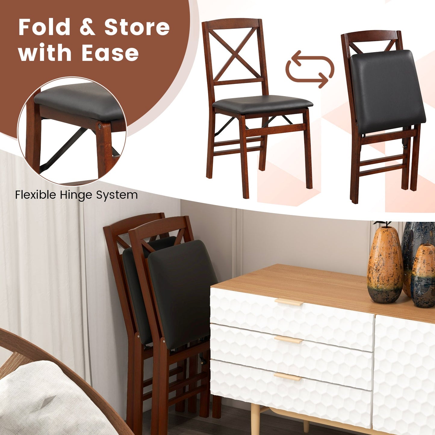 Set of 2 Folding Dining Chairs with 400 LBS Capacity-Brown - Tampa Home & Garden Store