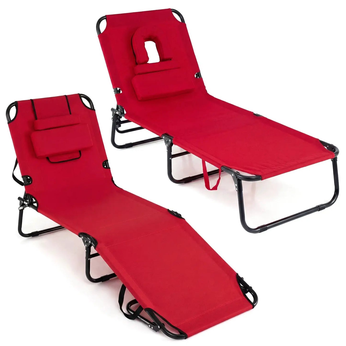Set of 2 Folding Tanning Chairs with Face Hole