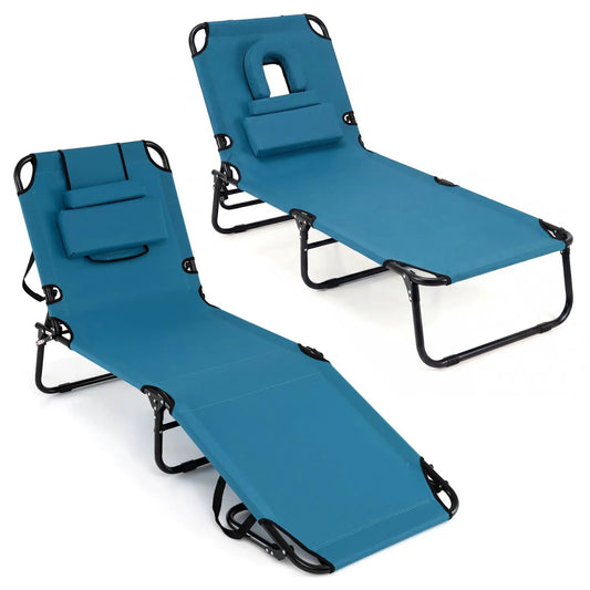 Set of 2 Folding Tanning Chairs with Face Hole