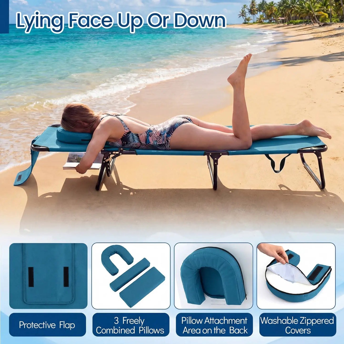 Set of 2 Folding Tanning Chairs with Face Hole