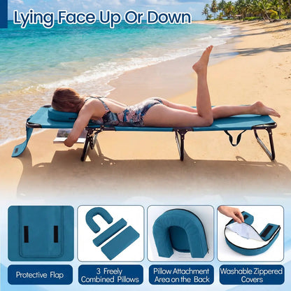 Set of 2 Folding Tanning Chairs with Face Hole