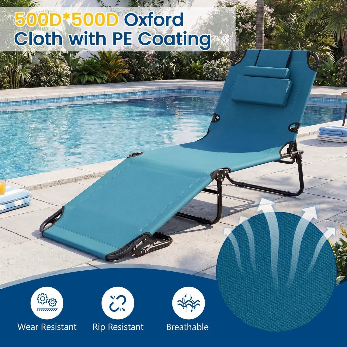 Set of 2 Folding Tanning Chairs with Face Hole