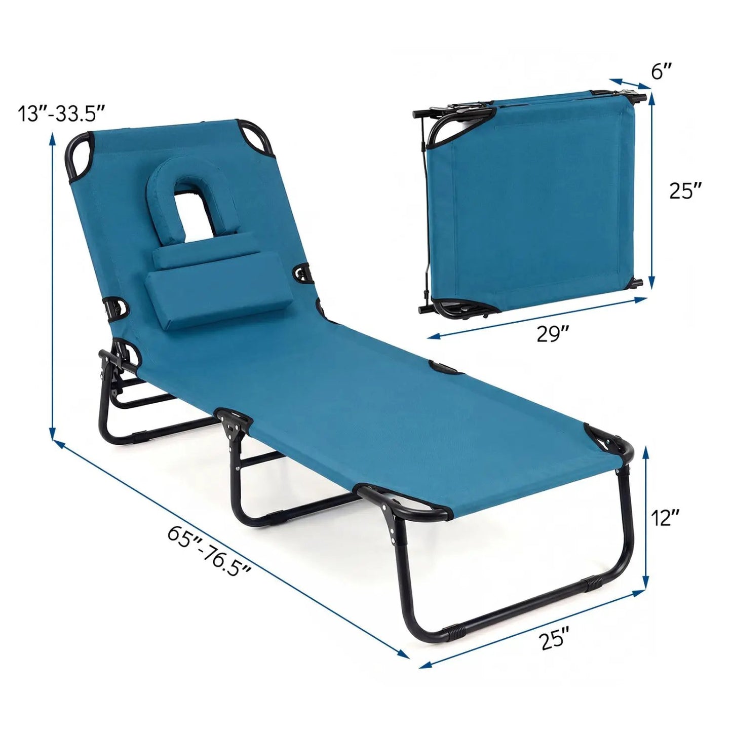 Set of 2 Folding Tanning Chairs with Face Hole