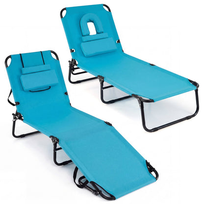 Set of 2 Folding Tanning Chairs with Face Hole