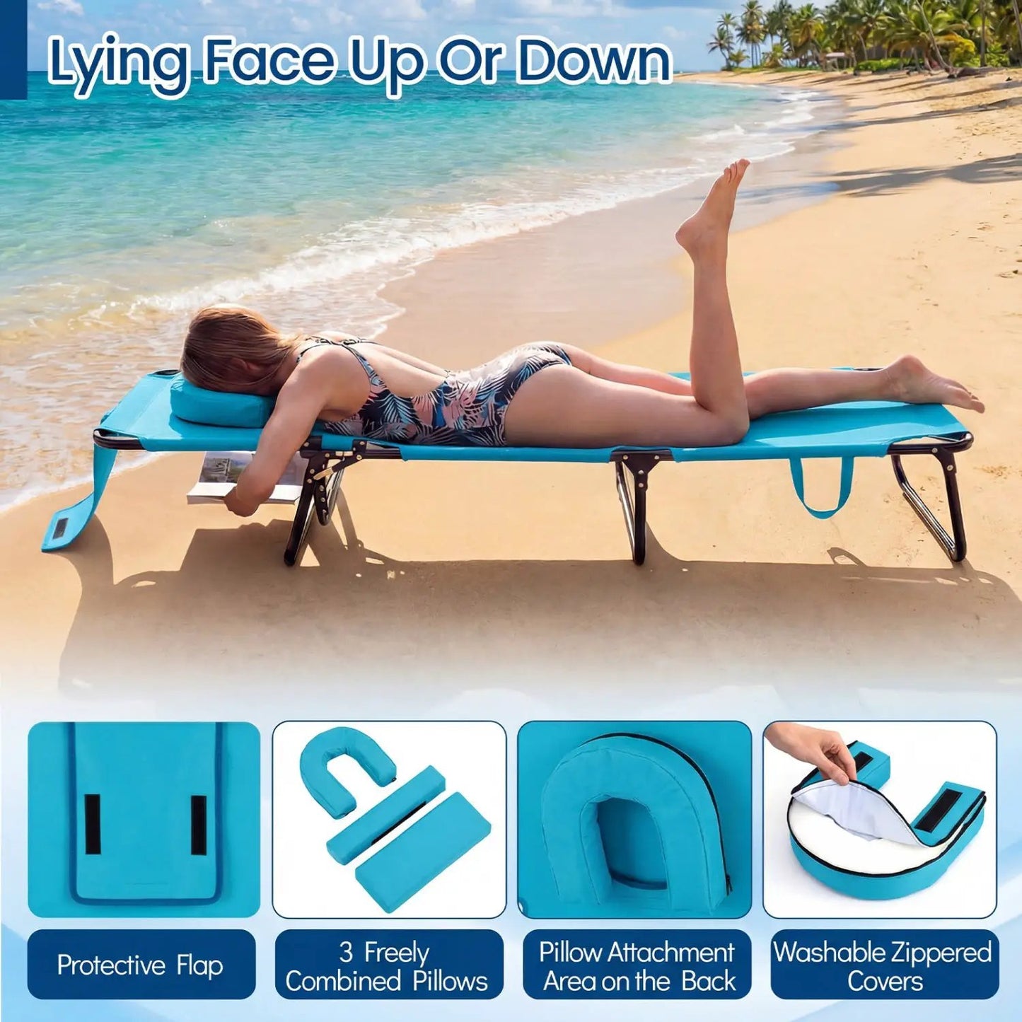 Set of 2 Folding Tanning Chairs with Face Hole