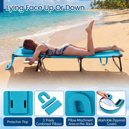 Set of 2 Folding Tanning Chairs with Face Hole