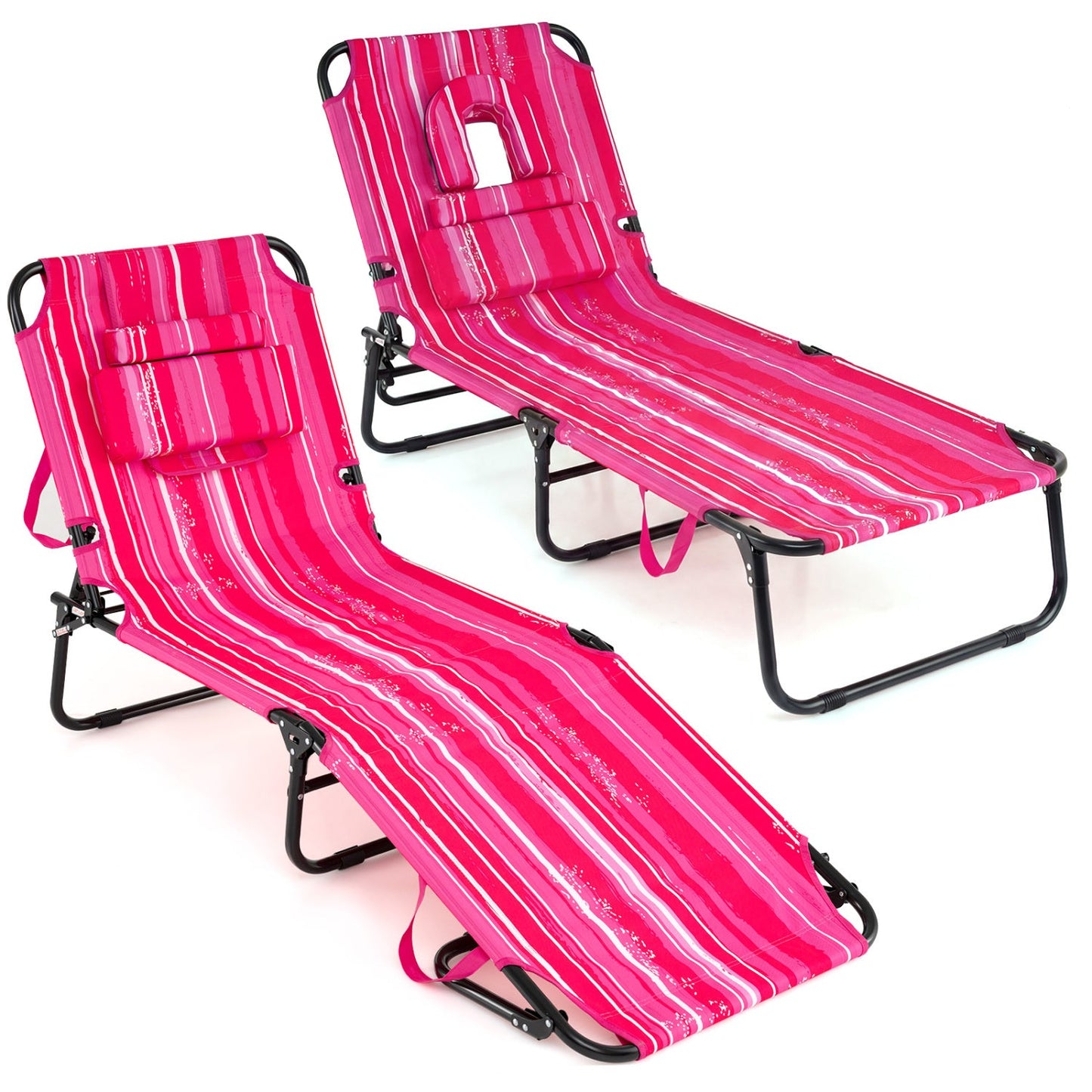 Set of 2 Folding Tanning Chairs with Face Hole