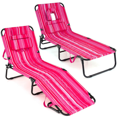 Set of 2 Folding Tanning Chairs with Face Hole