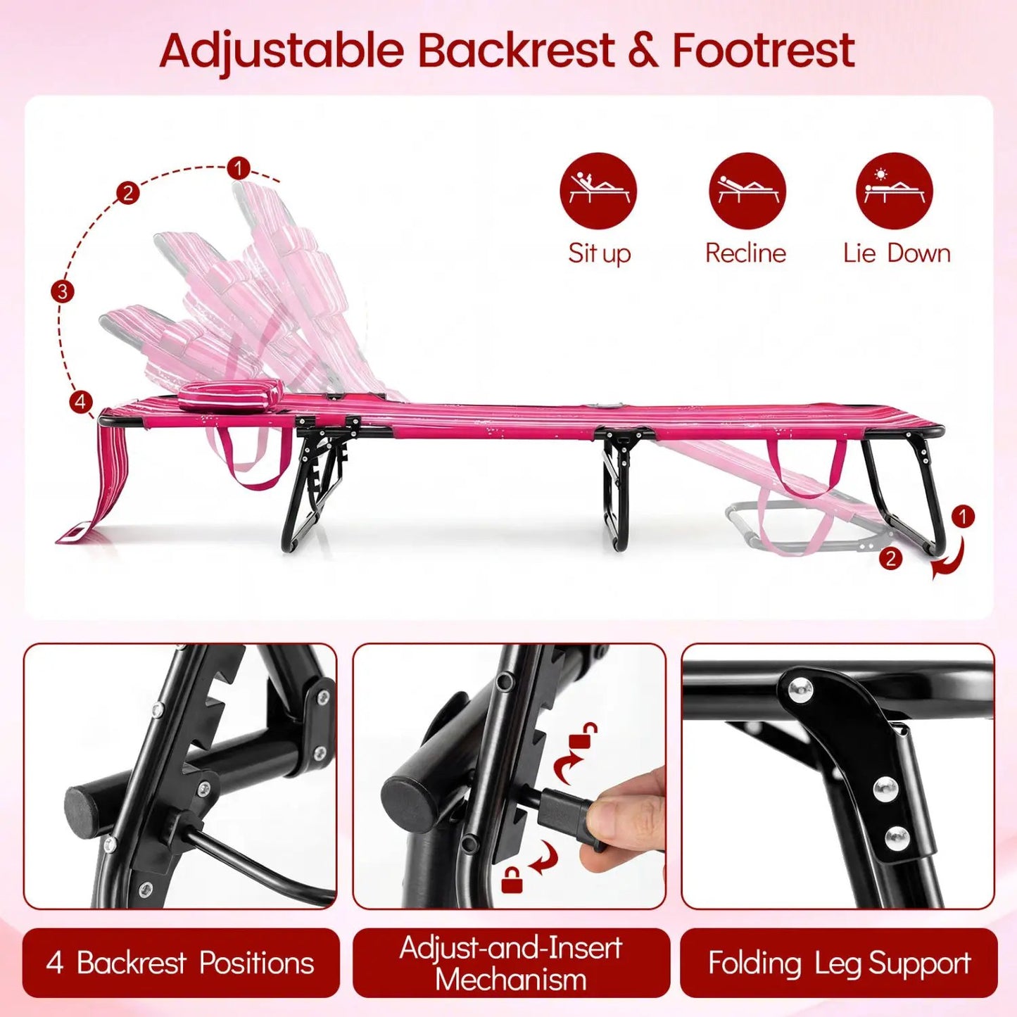 Set of 2 Folding Tanning Chairs with Face Hole