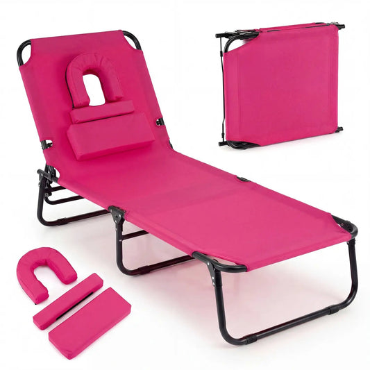 Set of 2 Folding Tanning Chairs with Face Hole