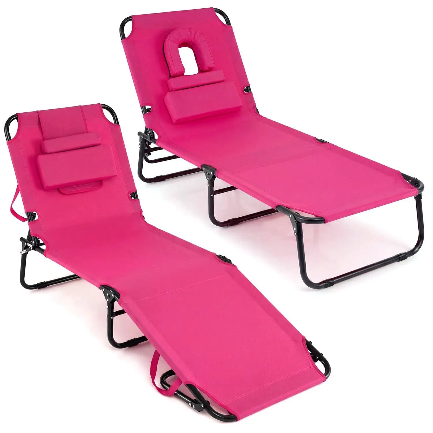 Set of 2 Folding Tanning Chairs with Face Hole
