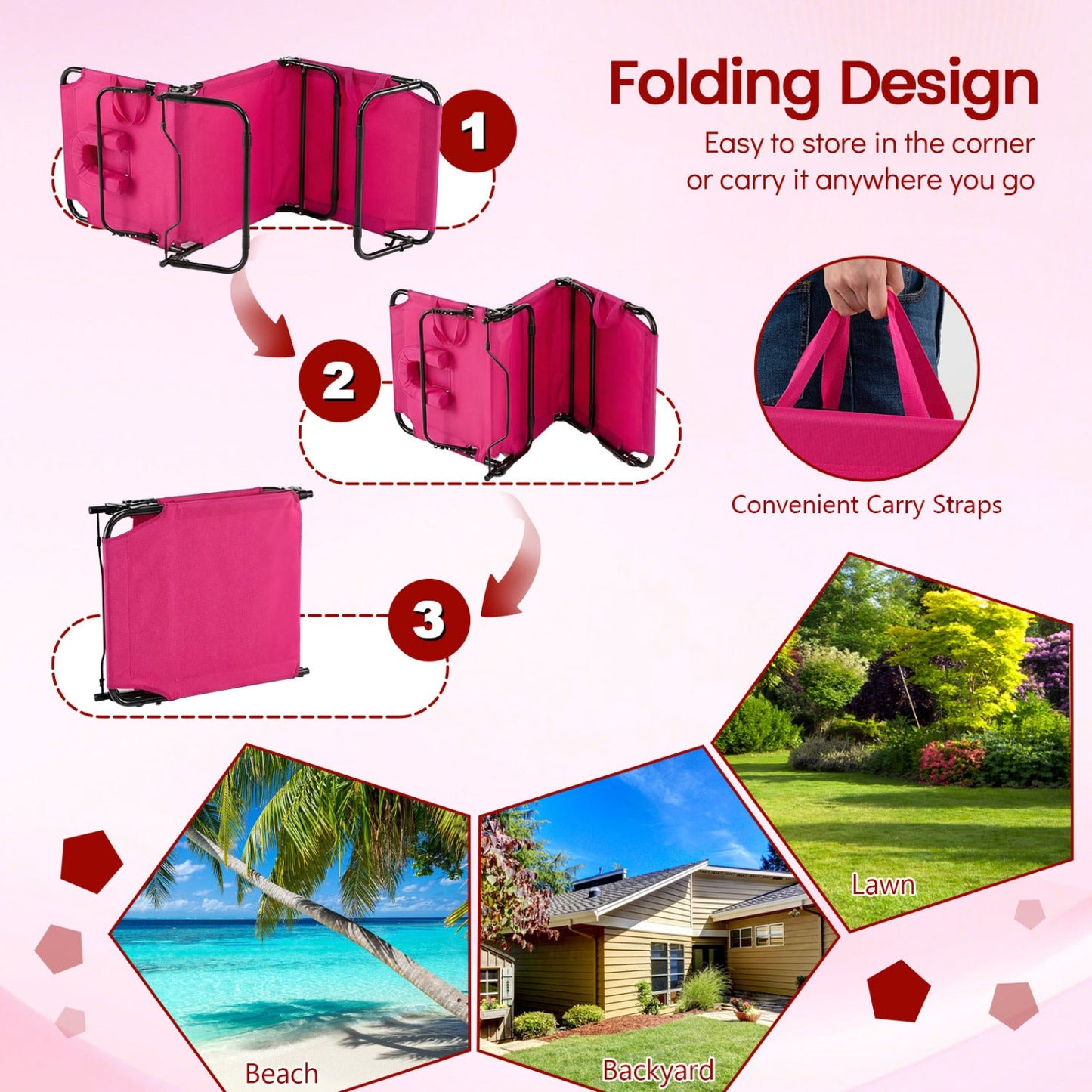 Set of 2 Folding Tanning Chairs with Face Hole