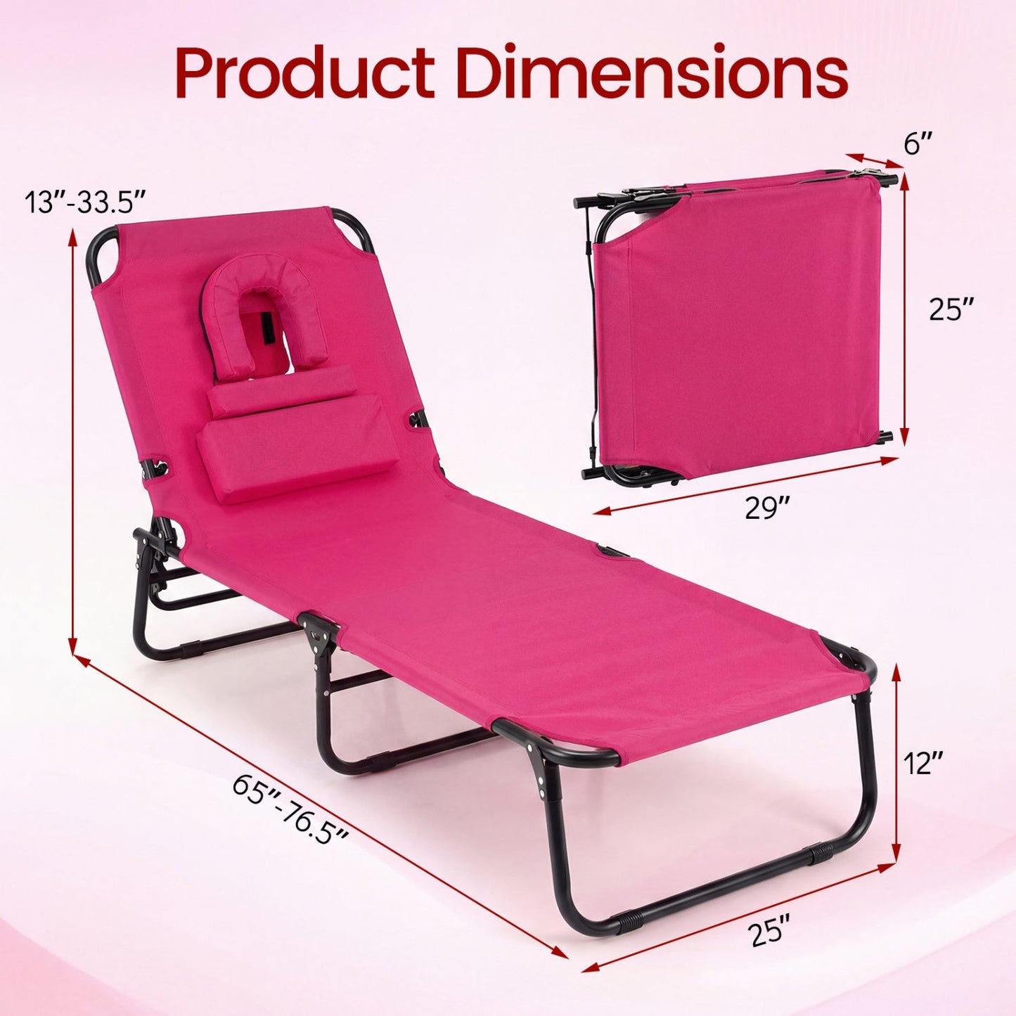 Set of 2 Folding Tanning Chairs with Face Hole
