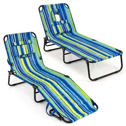 Set of 2 Folding Tanning Chairs with Face Hole