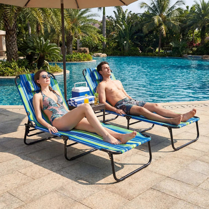 Set of 2 Folding Tanning Chairs with Face Hole