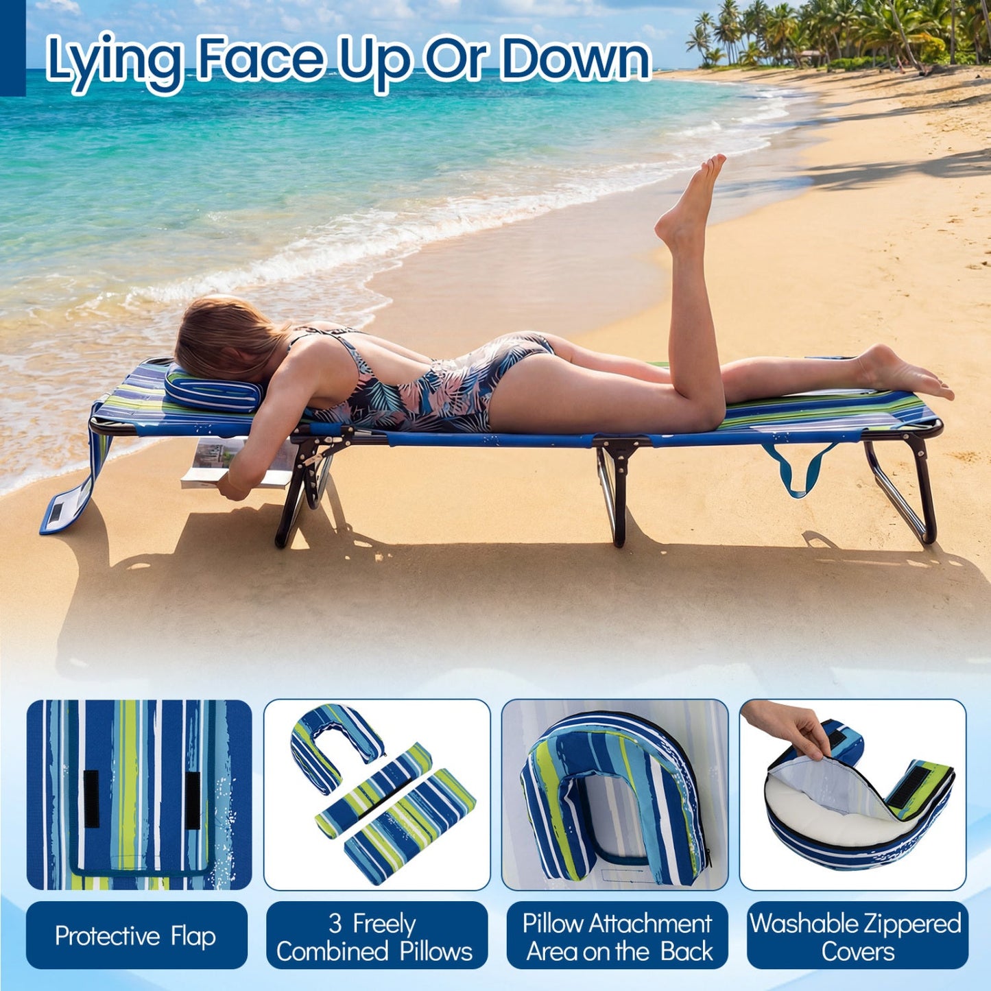 Set of 2 Folding Tanning Chairs with Face Hole