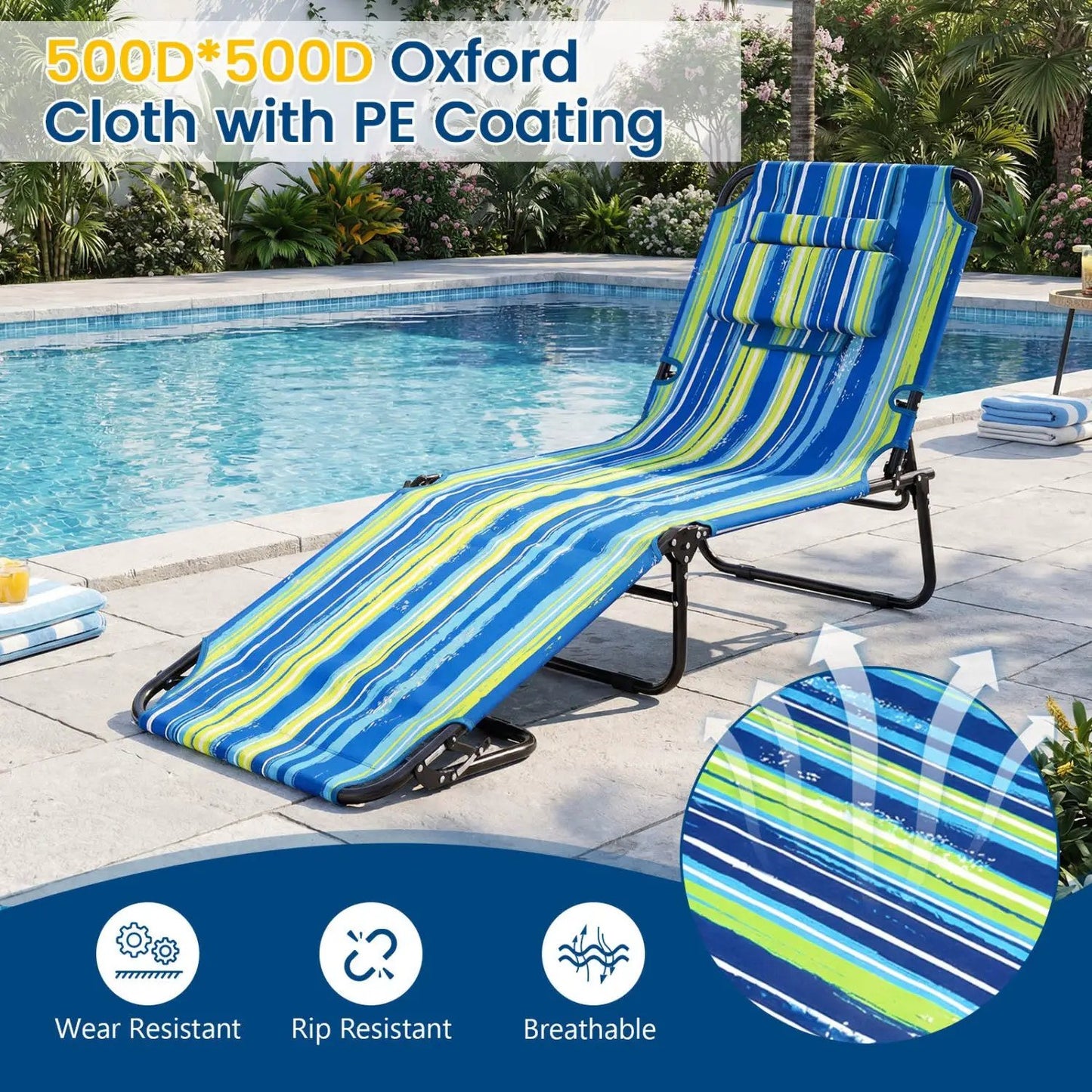 Set of 2 Folding Tanning Chairs with Face Hole