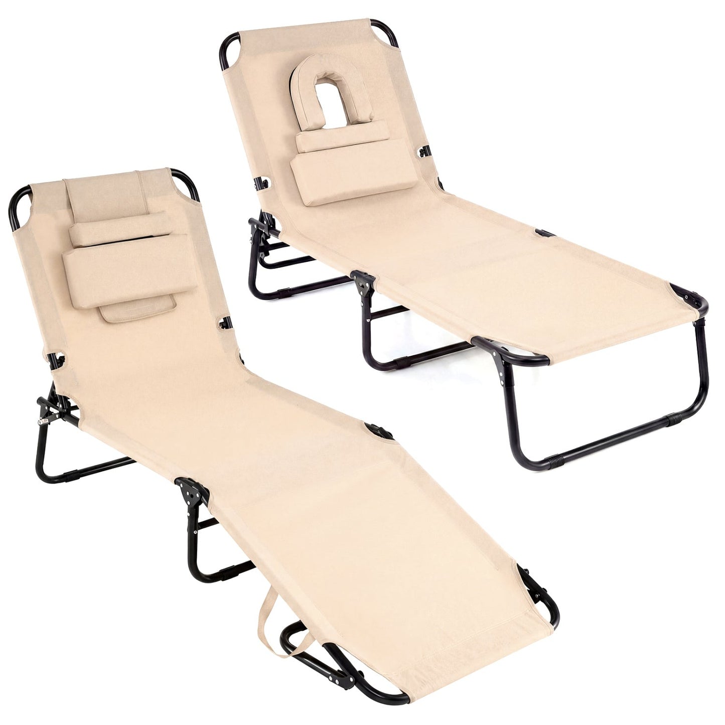 Set of 2 Folding Tanning Chairs with Face Hole