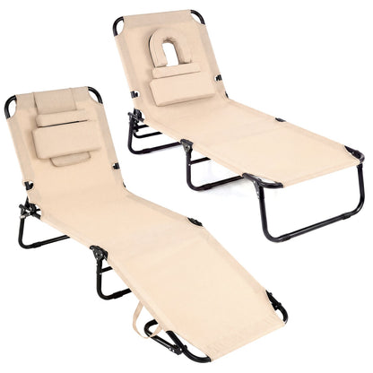 Set of 2 Folding Tanning Chairs with Face Hole