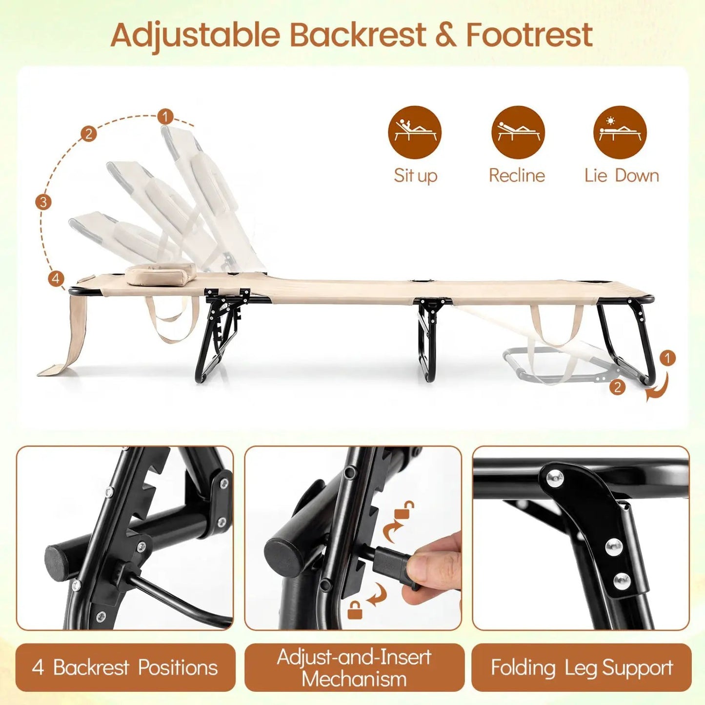 Set of 2 Folding Tanning Chairs with Face Hole