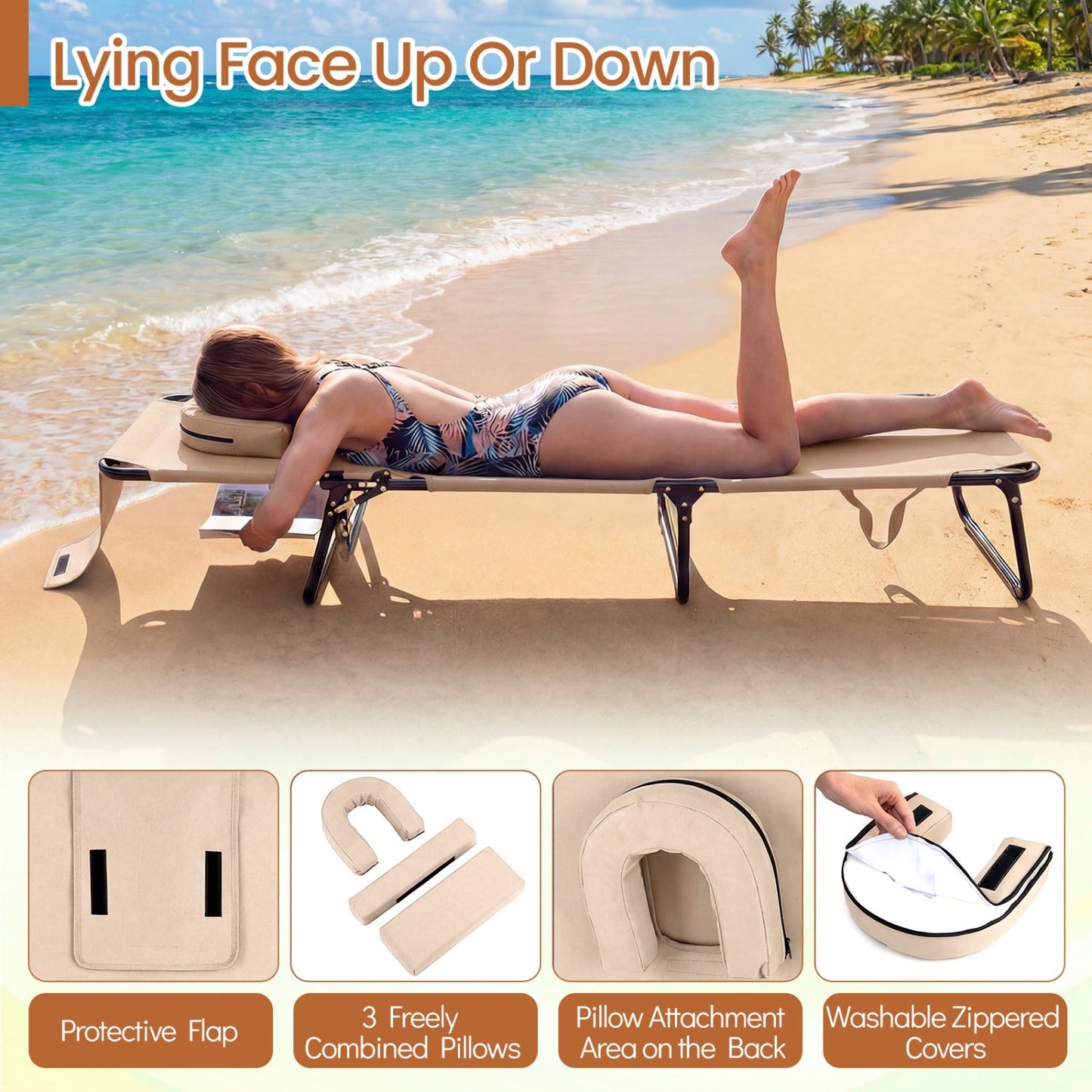 Set of 2 Folding Tanning Chairs with Face Hole