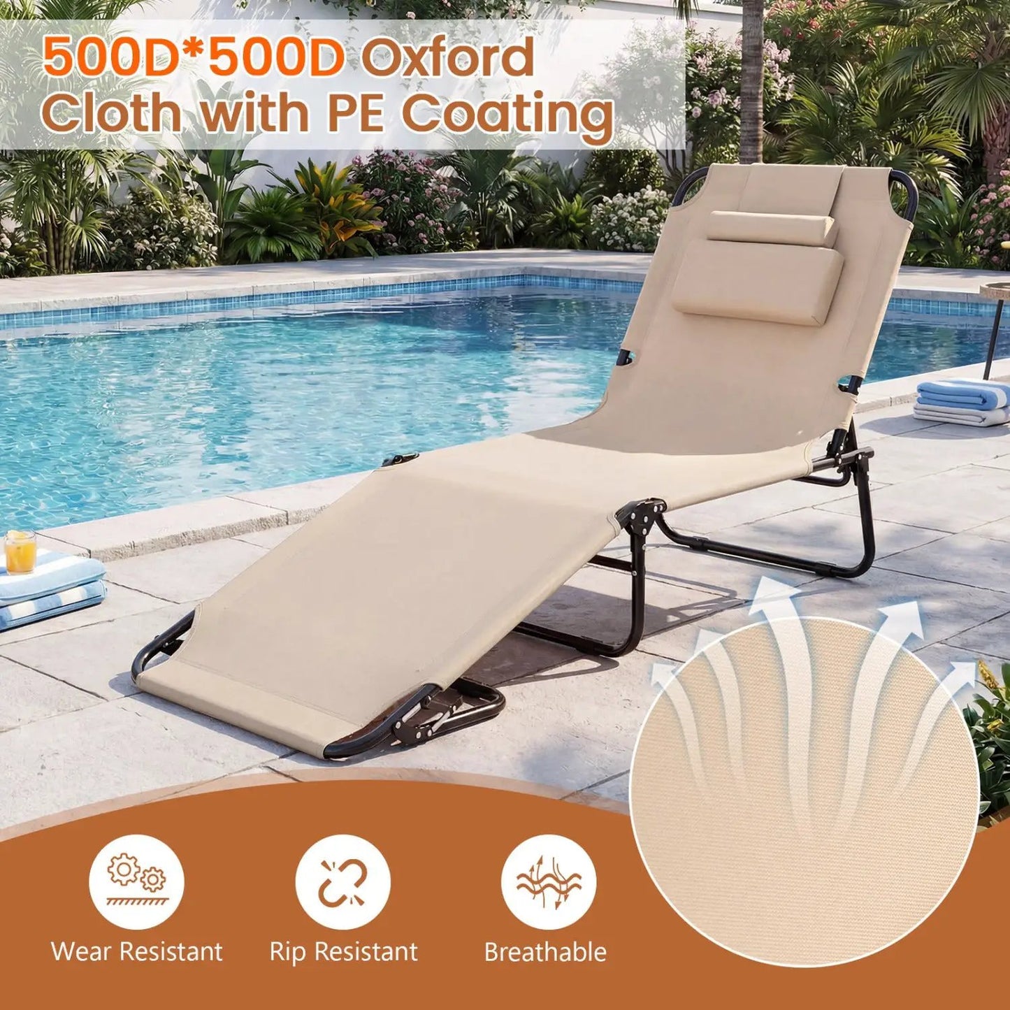 Set of 2 Folding Tanning Chairs with Face Hole