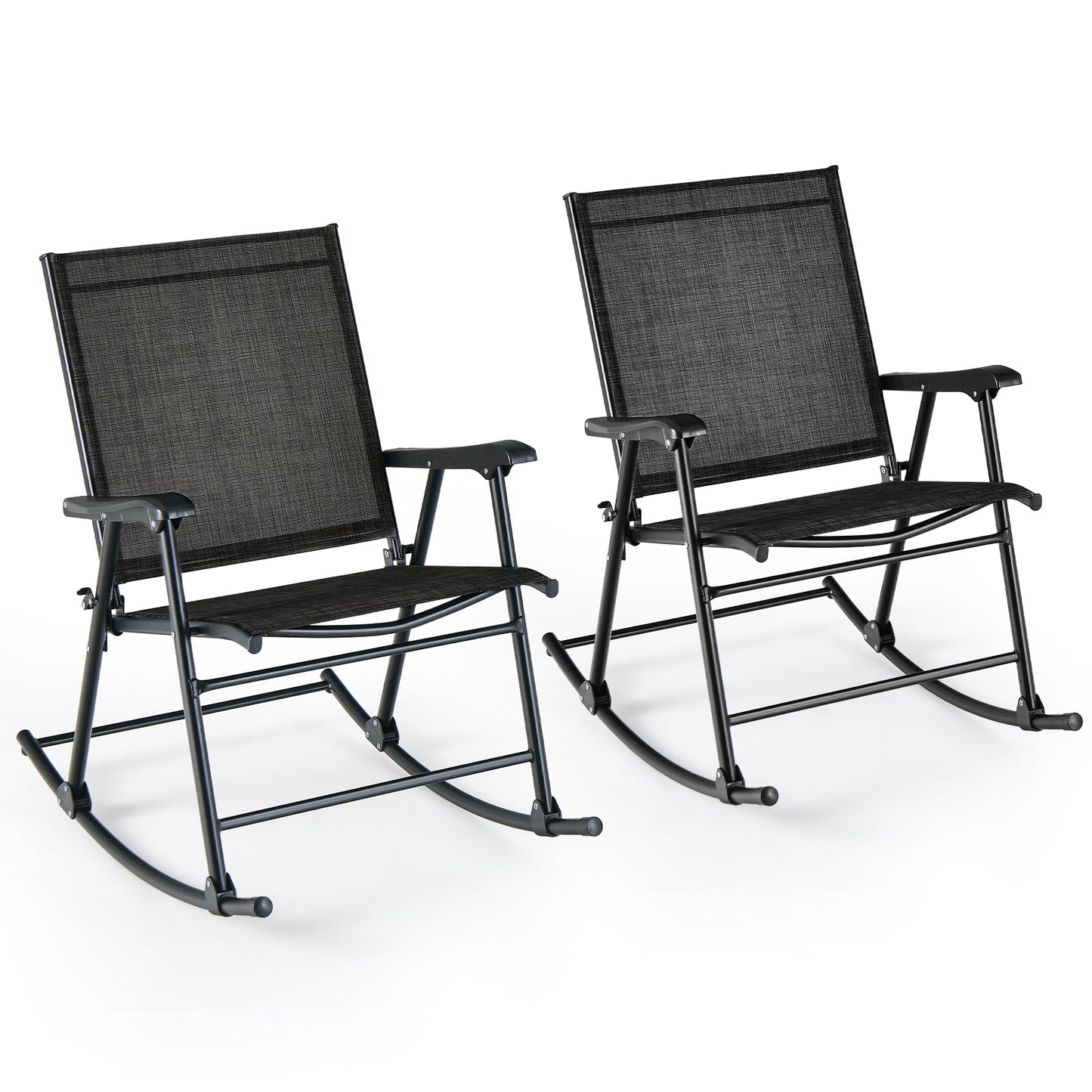 Sillón mecedora plegable con asiento de tela transpirable, juego de 2, marrón