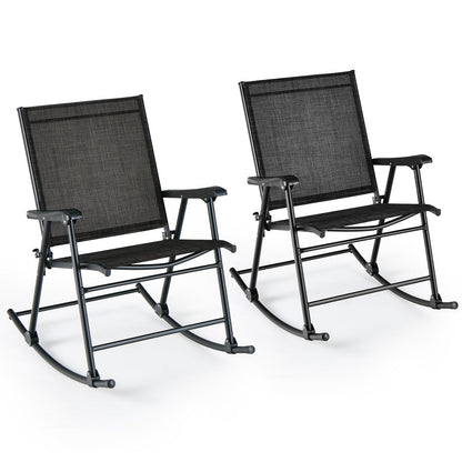 Sillón mecedora plegable con asiento de tela transpirable, juego de 2, marrón