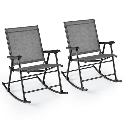 Folding Rocking Chair with Breathable Seat Fabric Set of 2-Gray