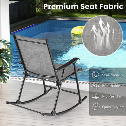 Folding Rocking Chair with Breathable Seat Fabric Set of 2-Gray