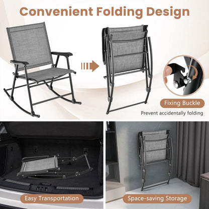 Folding Rocking Chair with Breathable Seat Fabric Set of 2-Gray
