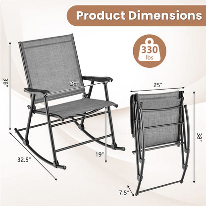 Folding Rocking Chair with Breathable Seat Fabric Set of 2-Gray