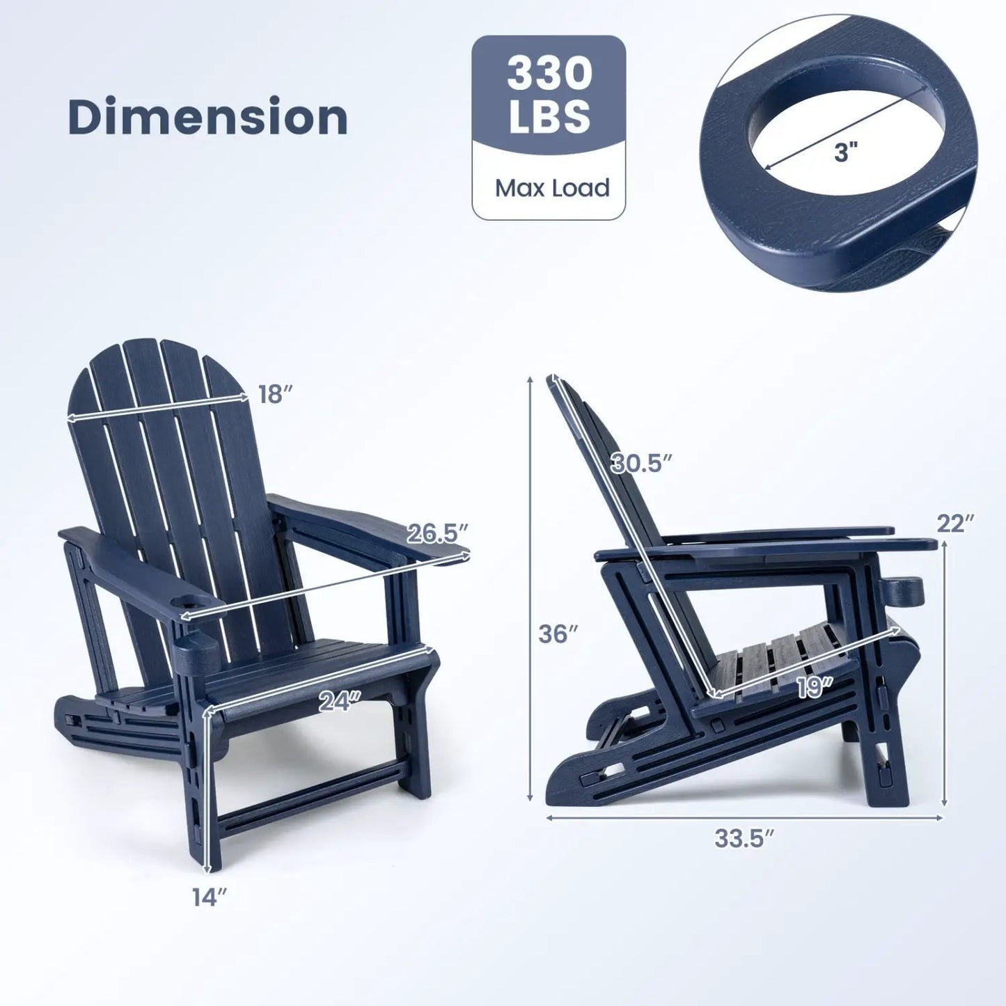 HDPE Adirondack Chairs Set of 2 with Cup Holders