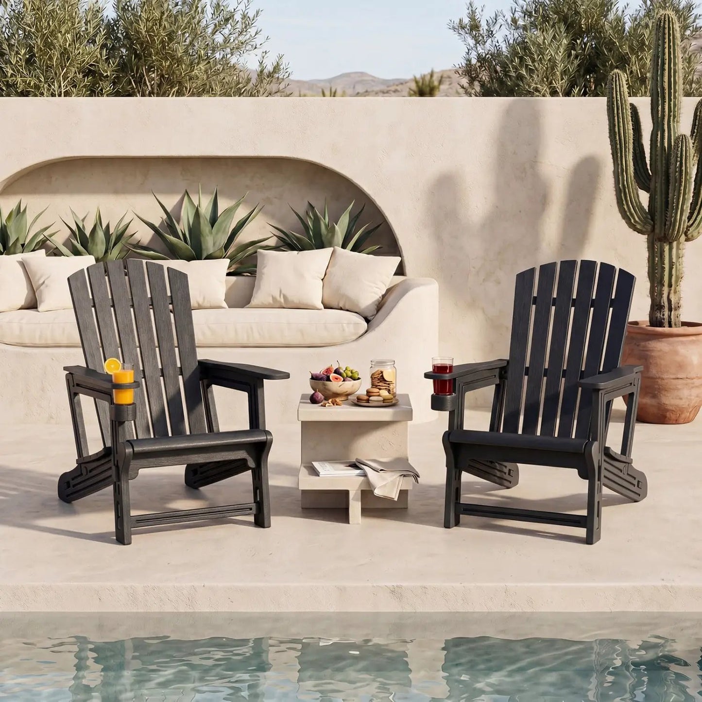 Adirondack Chairs Set Of 2 HDPE With Cup Holders