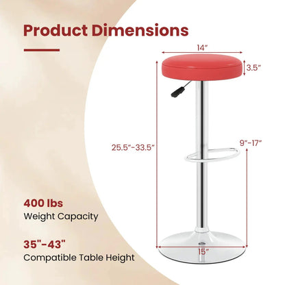 Height Adjustable Swivel Bar Stool Set of Two Red