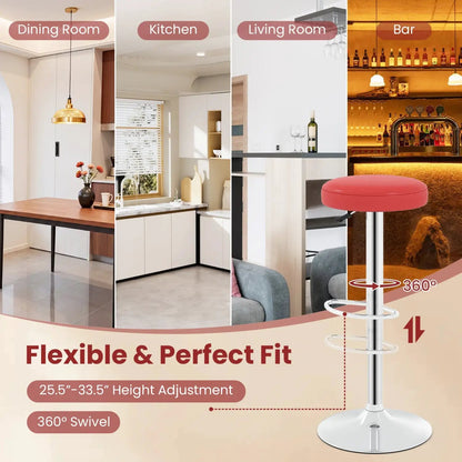 Height Adjustable Swivel Bar Stool Set of Two Red