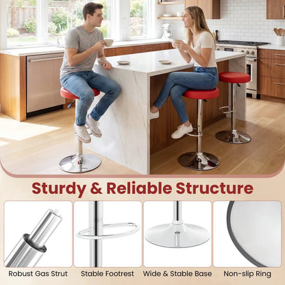 Height Adjustable Swivel Bar Stool Set of Two Red