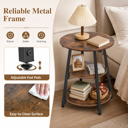 Industrial side tables set of 2 with 3-tier shelves, wood tops, black metal legs DirectDeals on Tampa Home & Garden Store