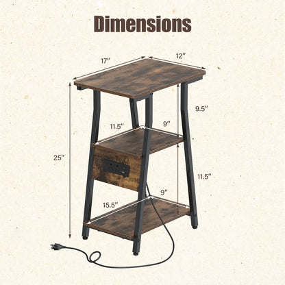 Industrial Side Table with Charging Station DirectDeals, black frame wood-tone top on Tampa Home & Garden Store