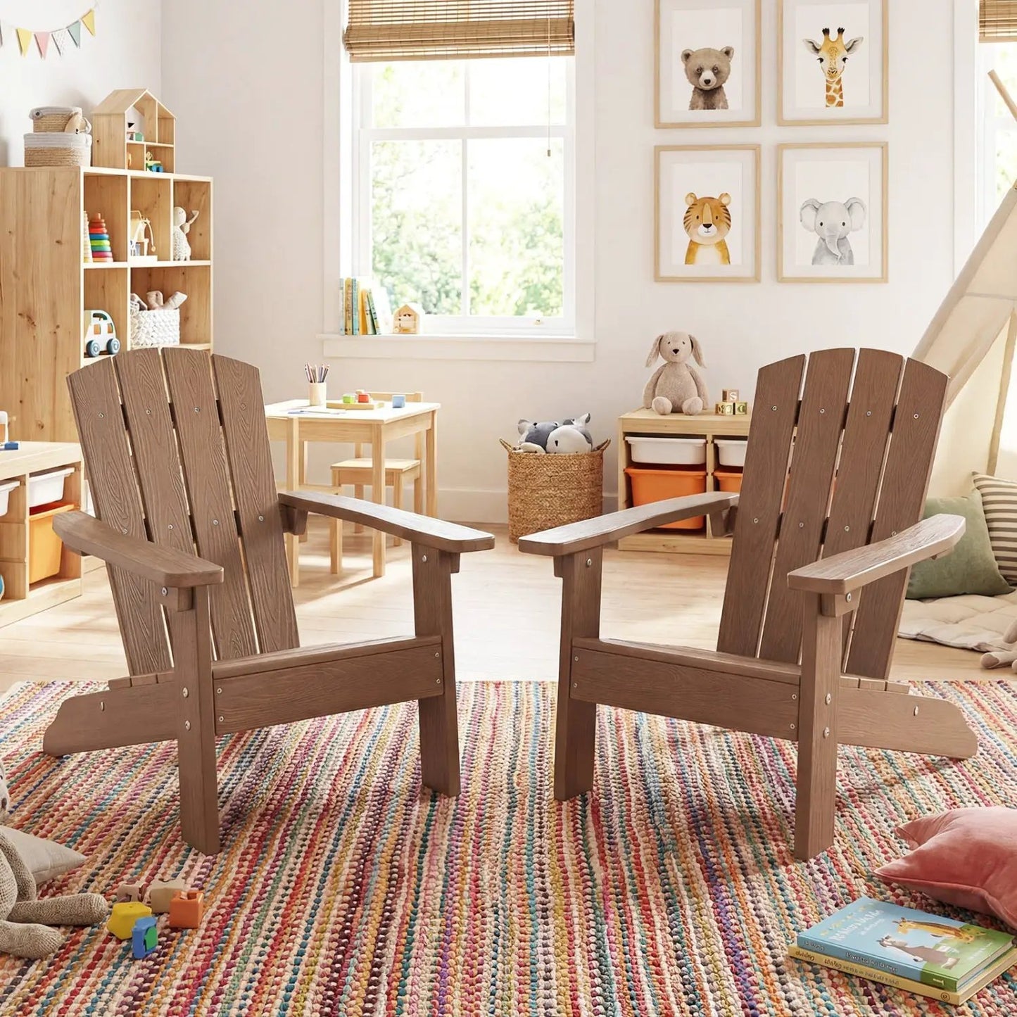 Two Kid Adirondack Chairs with High Backrest