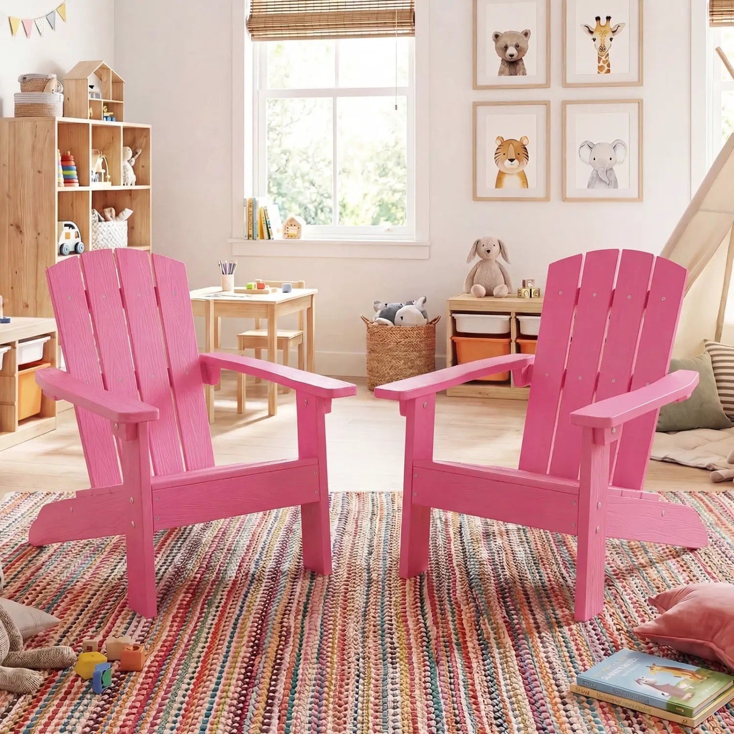 Two Kid Adirondack Chairs with High Backrest
