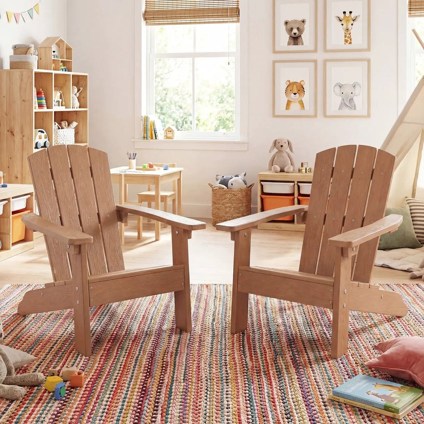 Two Kid Adirondack Chairs with High Backrest